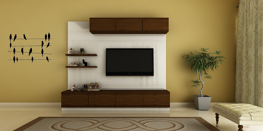 Wren Smart Wooden TV Unit (White panel with Walnut finish storage) by 